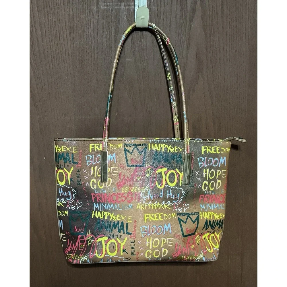 ALBA Graffiti Shoulder Bag Tote Inspirational God Hope Joy Peace Happy Art Hug E
